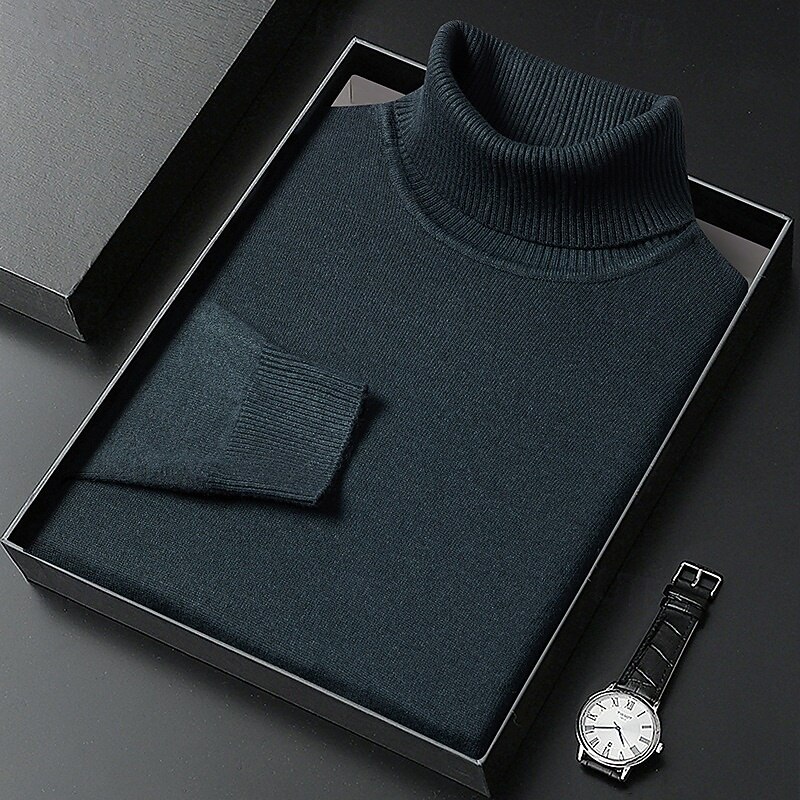Men's Sweater Pullover Sweater Jumper Ribbed Knit Regular Tops Knitted Slim Fit Plain Turtleneck Knitwear Contemporary Casual Daily Wear Clothing Apparel Fall Winter Camel Black M L XL2