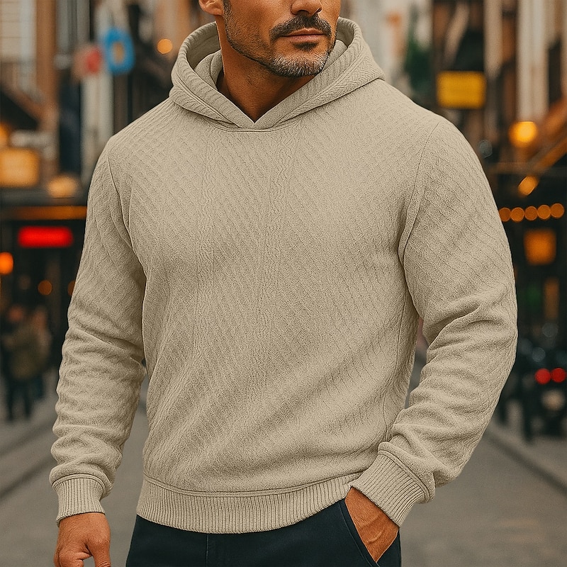 Men's Hoodie Pullover Hoodie Sweatshirt Black White Army Green Khaki Gray Hooded Plain Textured Sports & Outdoor Casual Daily Streetwear Cool Sportswear Spring &  Fall Clothing Apparel Hoodies