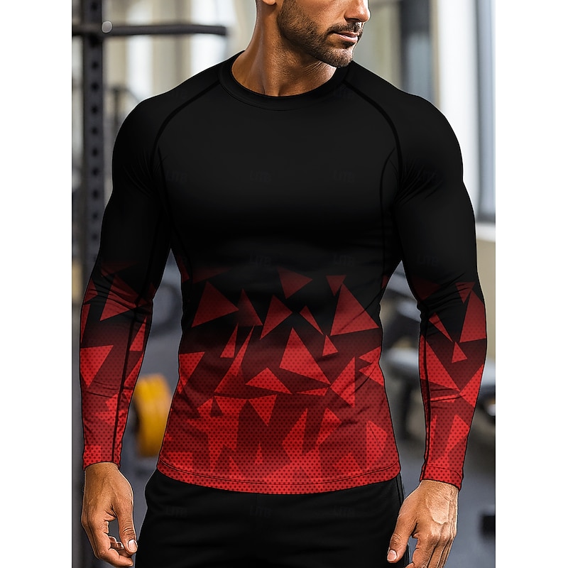 Men's Running T-Shirt Athletic Shirt Gym Shirt Fitness Shirt Workout Shirt Clashing Colors Long Sleeve Tee Tshirt Geometric UPF 50 UV Resistant Soft Sweat wicking Mountain Bike / MTB Gym Workout