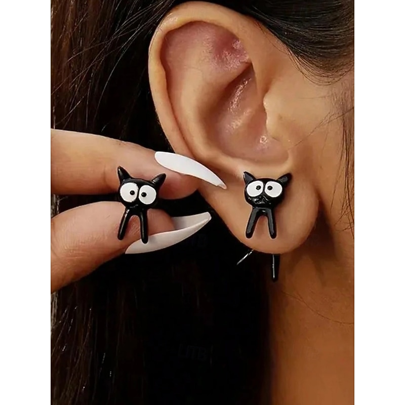 Women's Halloween Black Cat Earrings – Cute Stud and Cartoon Design, Spooky Fun Jewelry for Costume Party & Daily Wear2