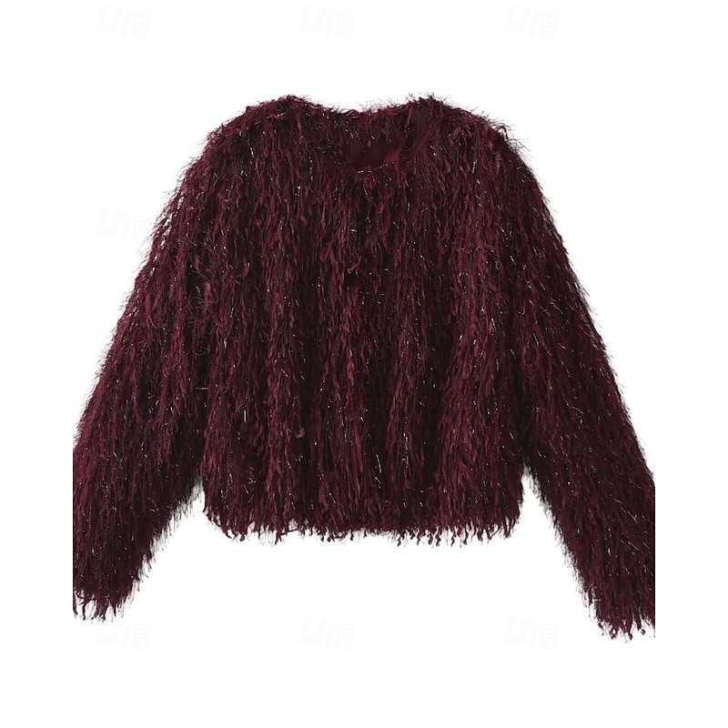 Women's Faux Fur Coat Comfortable Furs & Leathers Fashion Plain Vacation Street Going out Weekend Short Crewneck Regular Fit Long Sleeve Outerwear Black White Drak Red Fall Winter2