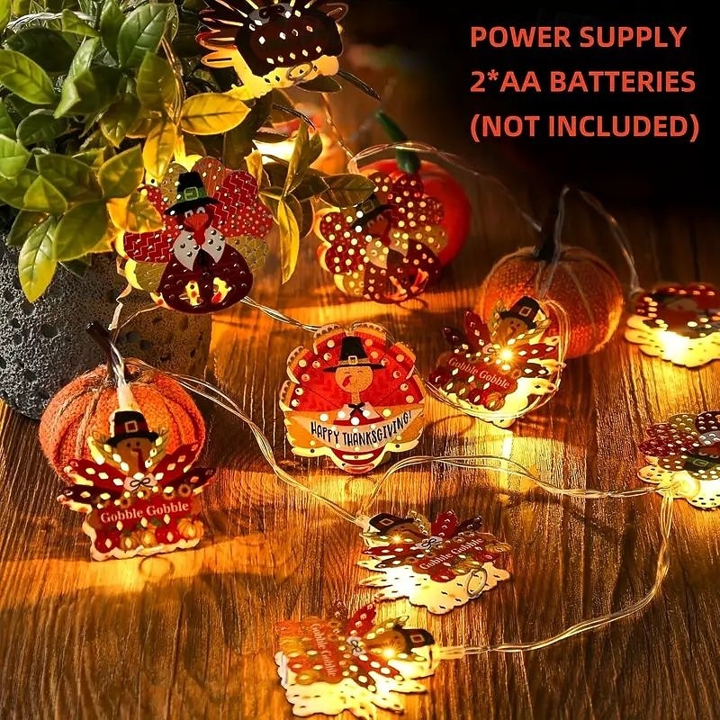 Thanksgiving Iron Turkey Shaped String Lights 1.65m 10LEDs Battery Powered Autumn Thanksgiving Party Christmas Home Decoration Finnish Lights2