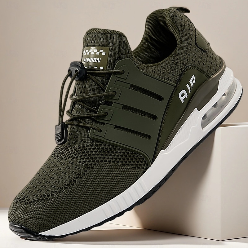 Men's Olive Green Athletic Sneakers with Breathable Mesh Upper and Comfort Cushioning, Ideal for Running, Fitness and Outdoor Activities