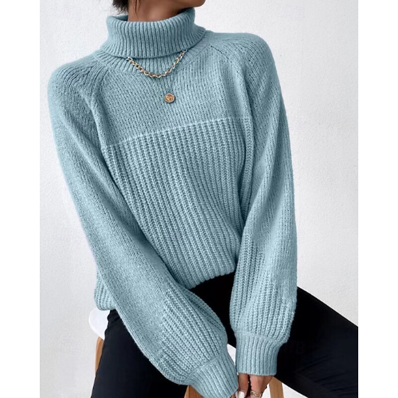 Women's Sweater Pullover Streetwear Casual Solid Color Turtleneck Knitted Long Sleeve Regular Tops Knit Daily Going out Weekend Light Green Pink Fall Winter4