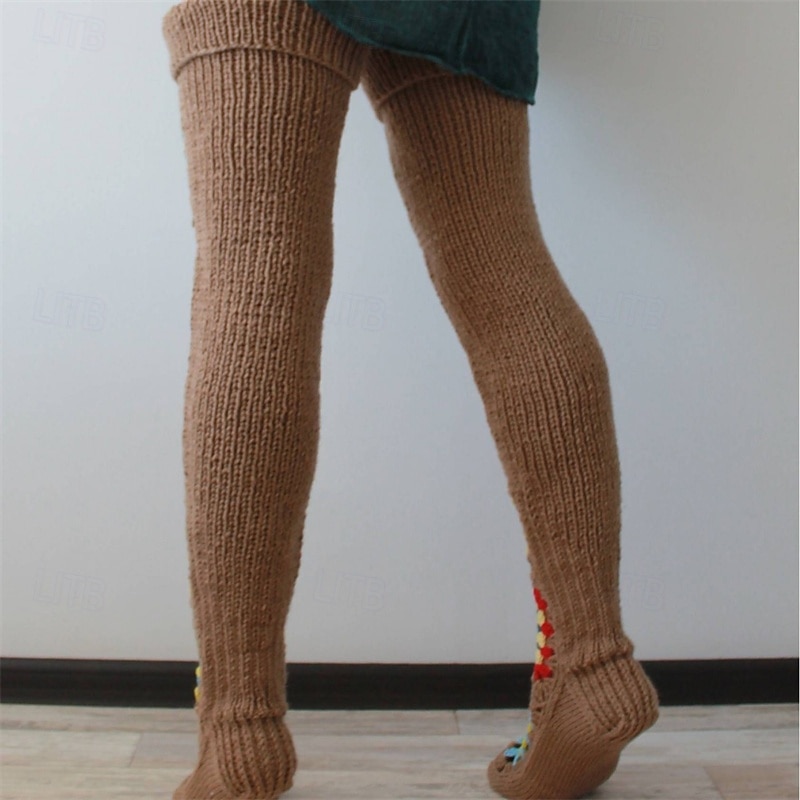 Women's Knee High Socks Stockings Outdoor Holiday Flower Polyester Basic Casual Elastic Warm 1 Pair4