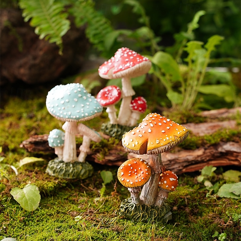 Realistic Resin Mini Mushroom Figurines – Hand-Painted Garden Decor, Home and Patio Ornaments, Potted Plant Decorations, Miniature Landscaping Accessories