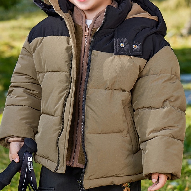 Kids Unisex Down Jacket Hoodie Jacket Puffer Jacket Outerwear Color Block Long Sleeve Zipper Pocket Lightweight Comfort Waterproof Coat Outdoor Daily Basic Army Green Fall Winter 4 years+2