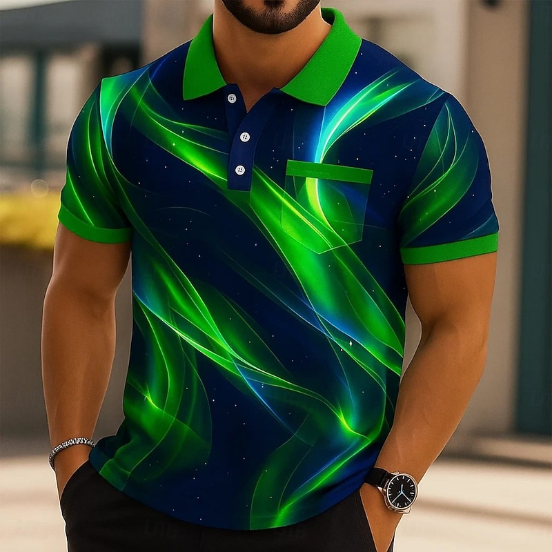 Men's Graphic Polo Short Sleeve Polo Shirts Collared Shirts Business Casual Outdoor Athleisure Daily Wear 3D Print Buttons Summer Black Red Navy Blue3