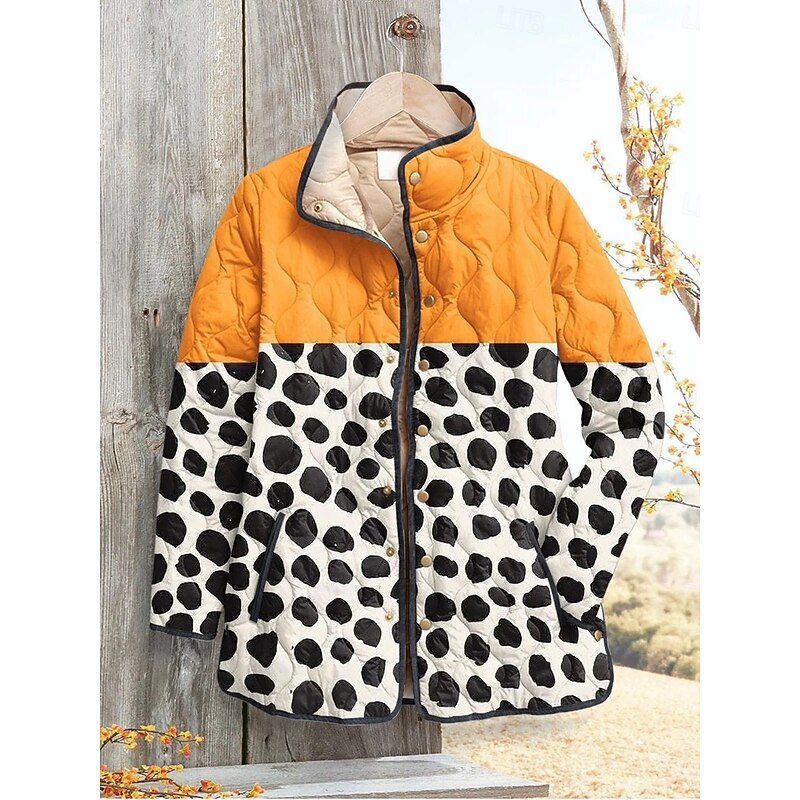 Women's Winter Jacket Puffer Jacket Warm Comfortable Pocket Buttons Print Fashion Daily Outdoor Geometric Vacation Casual Daily Single Breasted Regular Stand Collar Regular Fit Long Sleeve Outerwear4