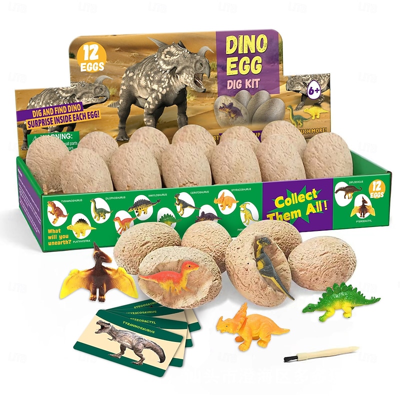 Dig a Dozen Dino Egg Kit for Kids - Dinosaur Toys Gift 3-12 Year Old - 12 Eggs & Surprise Dinosaurs - Basket Stuffers - Science STEM Activities - Boy Toy Party Gifts for Boys & Girls