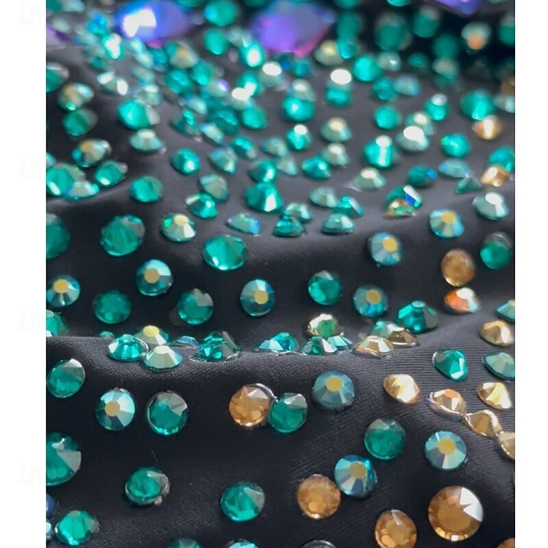 Figure Skating Dress Women's Girls' Ice Skating Dress Dark Green Patchwork Open Back Mesh Spandex High Elasticity Training Competition Skating Wear Classic Crystal / Rhinestone Long Sleeve Ice3