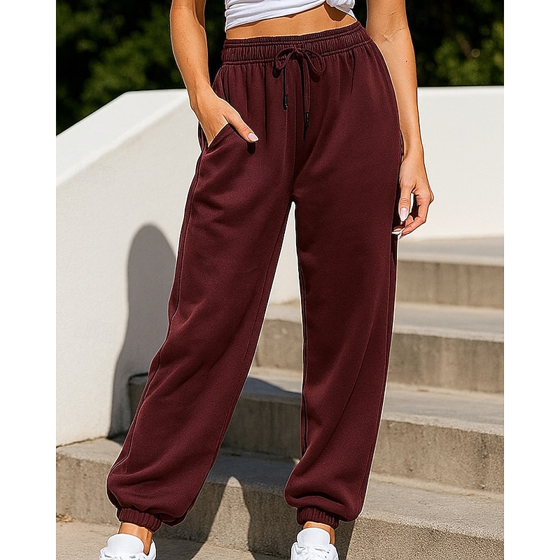Women's Wide Leg Pants Sport  Sweatpants Trackpants Drawstring High Waist Bottoms Athleisure Gym Workout Fall Outdoor Travel Running Regular Fit Sportswear Activewear Solid Colored Dark Grey Black4
