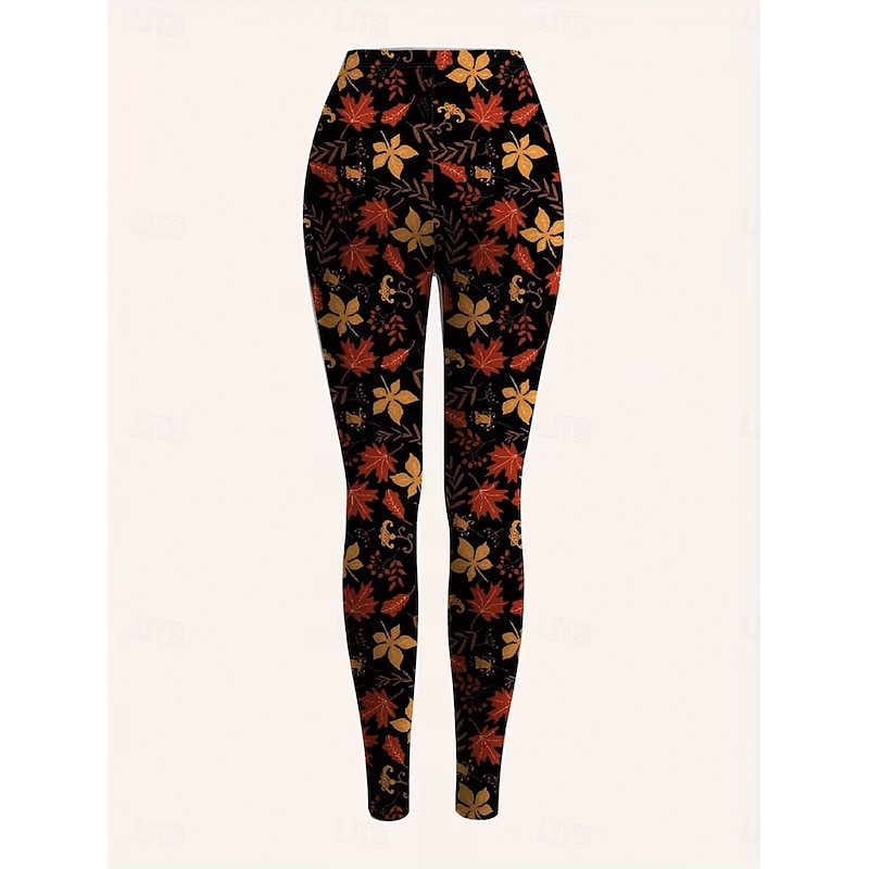 Women's Leggings Vacation Vintage Fashion Full Length High Waist Floral Graphic Printing Thermal Warm Soft Breathable Stretchy Formal Outdoor Vacation Yellow Red Spring Fall Slim Fit3