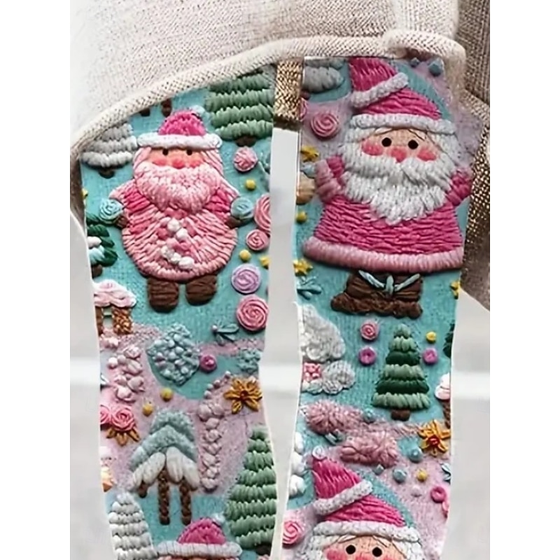 Women's Chinos Leggings Cozy Leggings Vacation Casual Full Length High WaistPantsUgly Christmas Santa Claus Printing Thermal Warm Comfortable Stretchy Vacation Casual Daily Blue Summer Spring Fall2