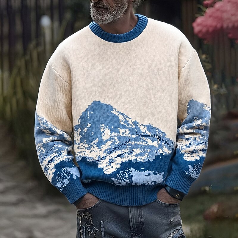 Men's Sweatshirt Blue Brown Crew Neck Scenery Graphic Prints Print Knit-texture Sports & Outdoor Daily Holiday Polyester Streetwear Basic Casual Fall Winter Clothing Apparel Hoodies Sweatshirts3