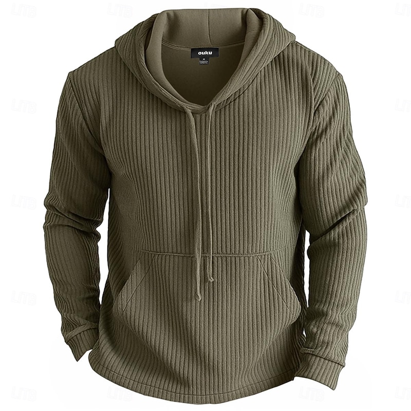 Men's Hoodie Pullover Hoodie Sweatshirt Ribbed Knit Army Green Blue Purple Light Grey Hooded Plain Patchwork Color Block Sports & Outdoor Casual Daily Streetwear Cool Sportswear Spring & Fall All
