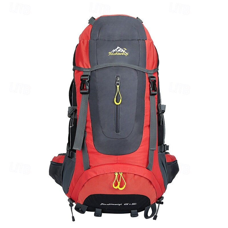 65+5 L Hiking Backpack Daypack Rucksack Wearable Multifunctional Durable Breathable Non-Slip Outdoor Hunting Hiking Camping Travel Polyester Spandex Nylon Black Red Dark Navy3