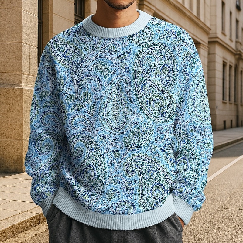 Men's Graphic Pullover Sweater Jumper Knitwear Crewneck Casual Vacation Daily 3D Print Knitting Keep Warm Long Sleeve Spring Fall Winter Blue Brown Green