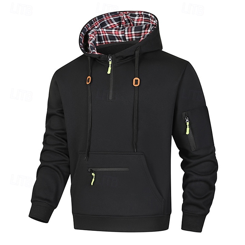 Men's Hoodie Quarter Zip Hoodie Tactical Hoodie Wine Red Black Navy Blue Brown Gray Hooded Plain Zipper Sports & Outdoor Casual Daily Streetwear Cool Sportswear Spring &  Fall Clothing Apparel Hoodies3