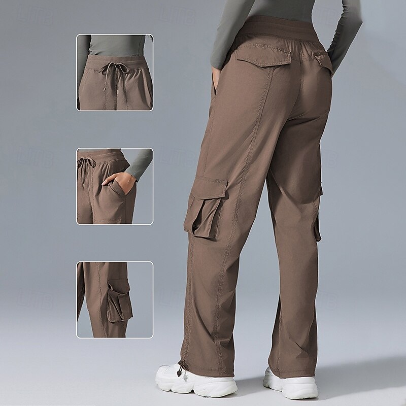 Women's Cargo Pants Casual Straight Leg Pants with Pockets Lightweight High Waist Gym Running Fitness Bottoms Solid Color Dark Grey Black White Fall Sports Activewear