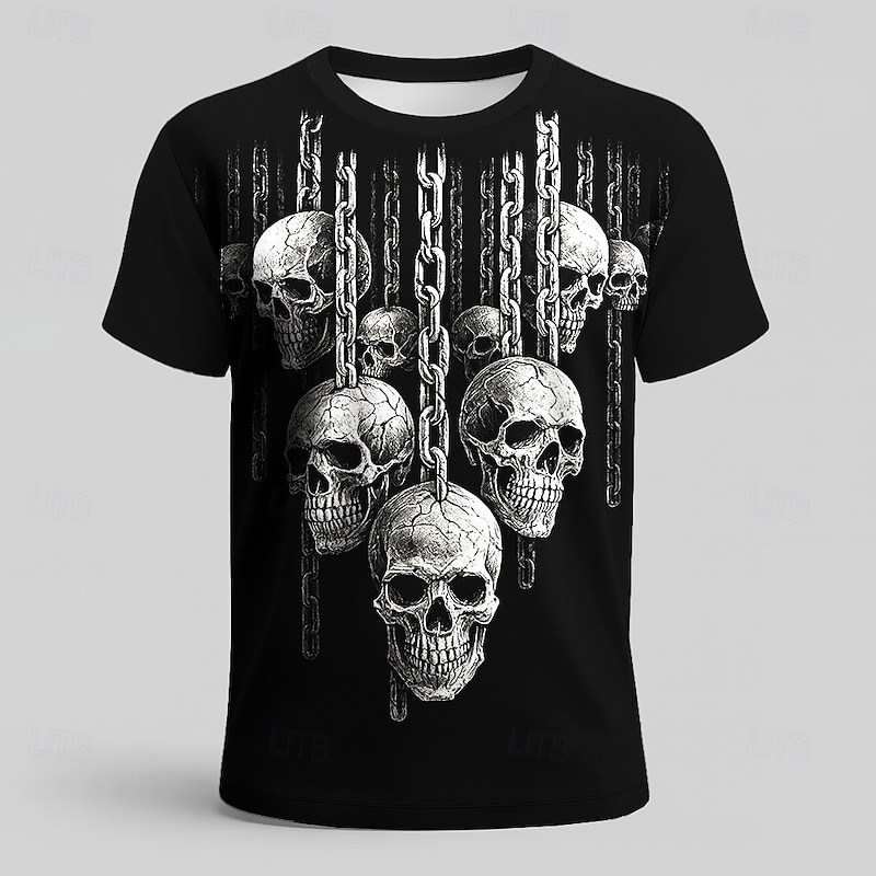 Halloween Men's Skull Optical Illusion 3D T Shirt Short Sleeve T shirt 3D Print Crew Neck Shirt Exaggerated Designer Horror Party Street Holiday Black White Summer Spring All Seasons Clothing Apparel2