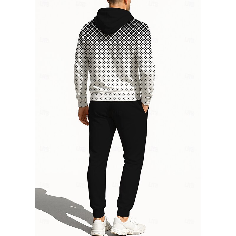 Men's Hoodie Tracksuit Zip Hoodie Drawstring Pockets Geometric Pants Hoodie Sweatshirt Fall Black with White Gym Workout Casual Basketball Baggy Long Sleeve Sport Activewear Stretchy Regular Fit2