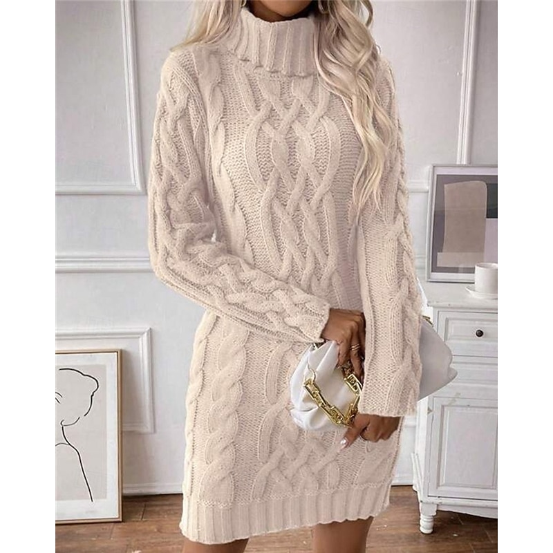 Women's Mini Dress Sweater Dress Knit Dress Casual Dress Elegant Fashion Modern Outdoor Daily Going out Regular Fit Plain Long Sleeve Turtleneck Apricot Fall Winter2