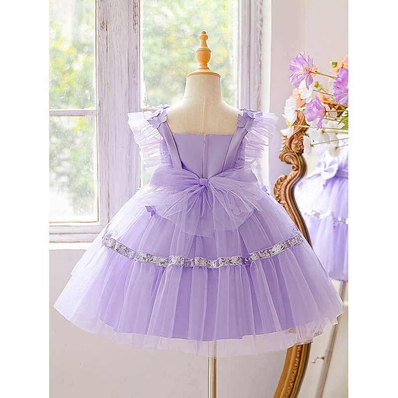 Kids Girls' Party Dress Solid Color Sleeveless Special Occasion Birthday Princess Sweet Polyester Midi Party Dress Summer Spring Fall kids Sky Blue Purple4
