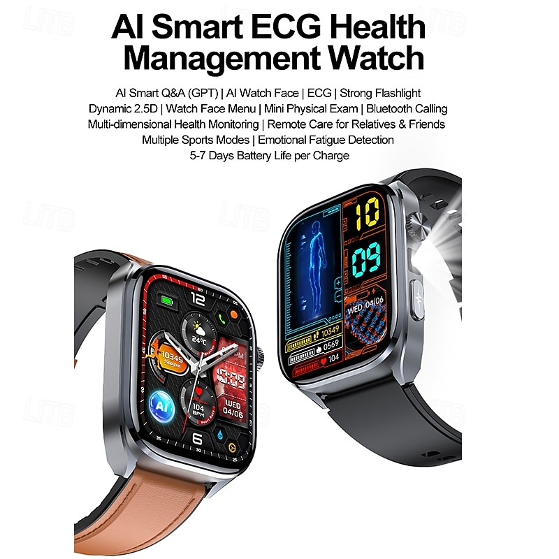 iMosi ET572 Smart Watch 2 inch Smartwatch Fitness Running Watch Bluetooth ECG+PPG Temperature Monitoring Pedometer Compatible with Android iOS Women Men Long Standby Hands-Free Calls Waterproof IP682