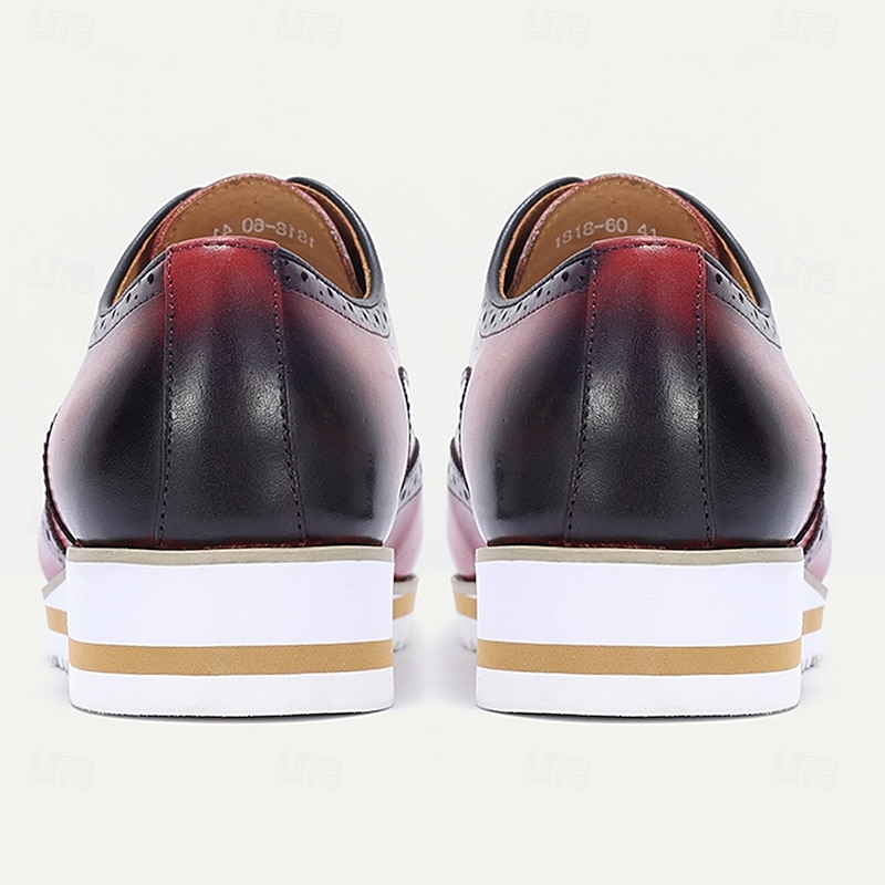 Men's Genuine Leather Red Wingtip Brogue Oxford Shoes – Classic Lace-Up Dress Footwear for Office, Parties and Formal Events4