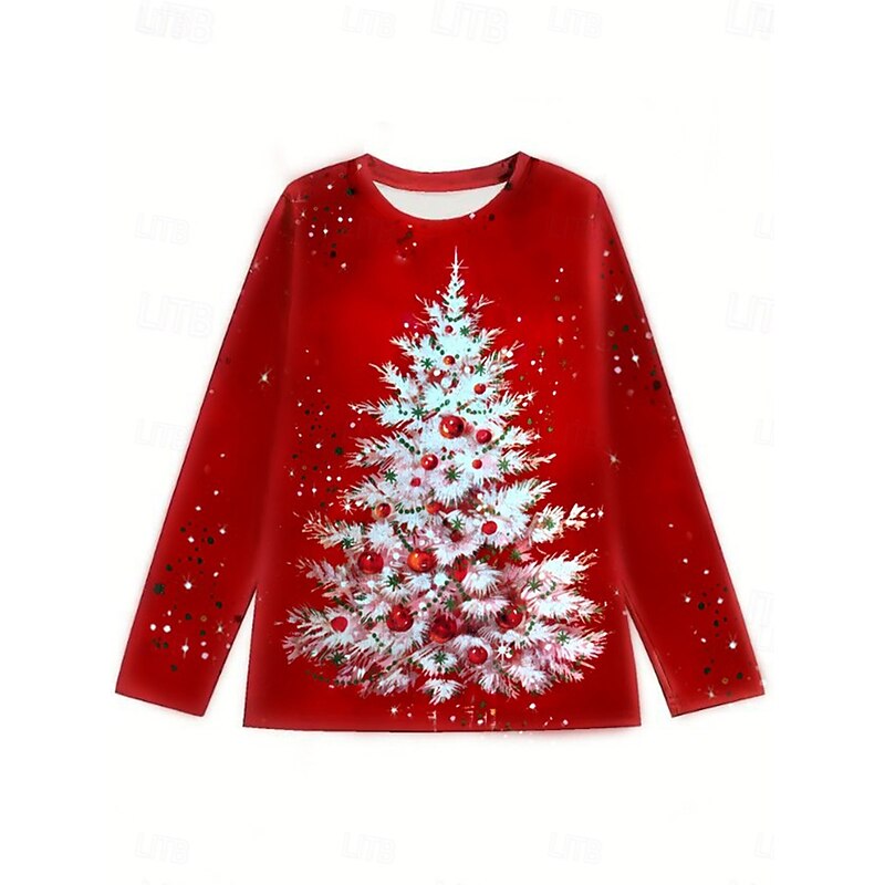 Christmas Women's T Shirt Graphic Santa Claus Snowflake Vintage Fashion Stylish Long Sleeve Crew Neck Regular Tops Daily Weekend Print Wine Red Blue Gray Spring Fall Winter3