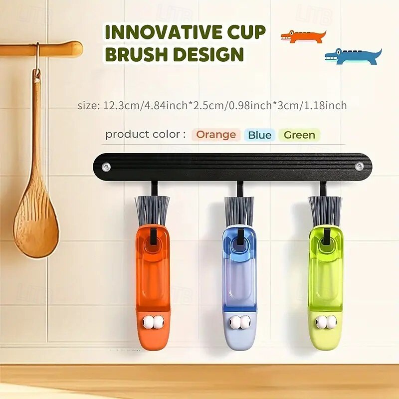 3 Pack 3-in-1 Crocodile Brush – Deep Cleaning for Narrow Cup Lids, Bottle Grooves, and Tableware Gaps, Durable Bristles, Portable Kitchen Cleaning Tool for Home and Office4