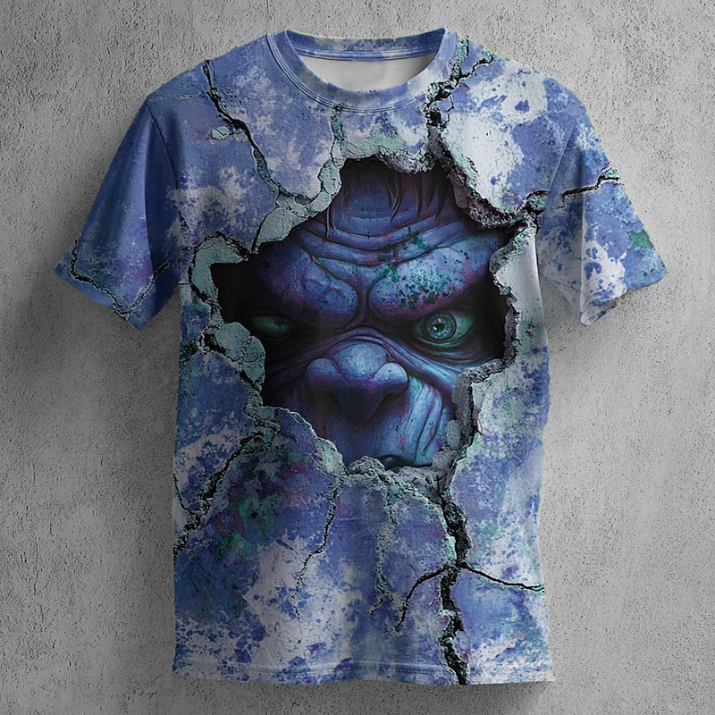 Halloween Men's Optical Illusion Zombies 3D T Shirt Short Sleeve T shirt 3D Print Crew Neck Shirt Exaggerated Designer Horror Party Street Holiday Lake Blue Yellow Blue Summer Spring All Seasons3
