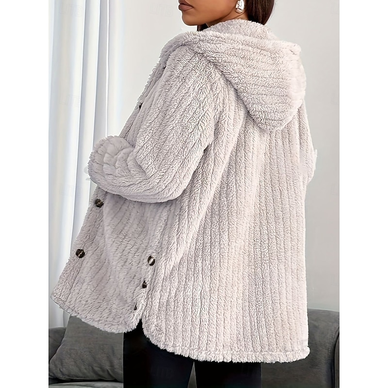 Women's Hoodie Jacket Warm Comfortable Pocket Buttons Casual Plain Vacation Street Casual Daily Wear Single Breasted Regular Hooded Regular Fit Long Sleeve Outerwear Black Pink Red Spring Fall3