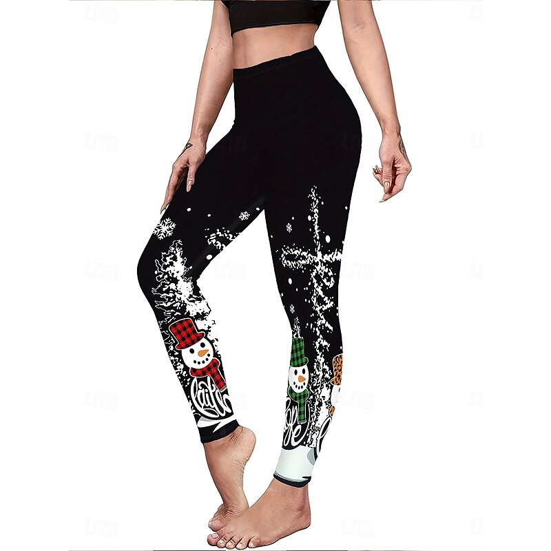 Women's Leggings Vacation Vintage Fashion Full Length High WaistPantsUgly Christmas Graphic Snowman Christmas Printing Soft Breathable High Elasticity Vacation Street Causal Black Fall Winter Slim Fit3