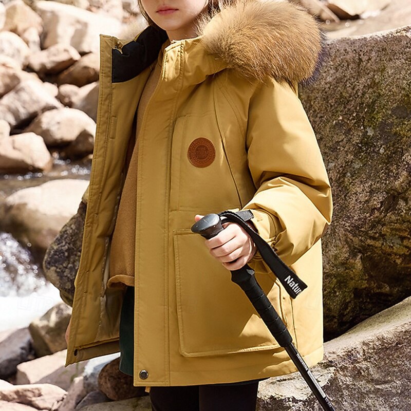 Kids Unisex Down Jacket Outdoor Jacket Puffer Jacket Outerwear Solid Color Long Sleeve Waterproof Keep Warm Windproof Coat Outdoor Daily Basic Black White Yellow Fall Winter 4 years+4