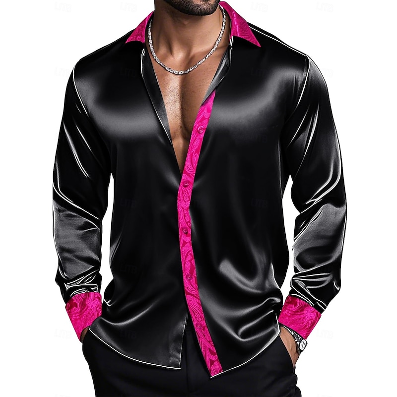 Men's Shirt Satin Shirt Dress Shirt Casual Shirt Button Up Shirt Prom Shirt Plain Wedding Party Silver Pink Red Blue Long Sleeve Lapel Spring All Seasons Clothing Apparel2