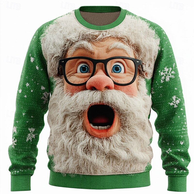 Ugly Christmas Sweater Men's Santa Claus 3D Print 3D Cartoon Pullover Sweater Jumper Knitwear Crewneck Casual Vacation Daily Festival Keep Warm Long Sleeve Fall Winter Black Red Green2