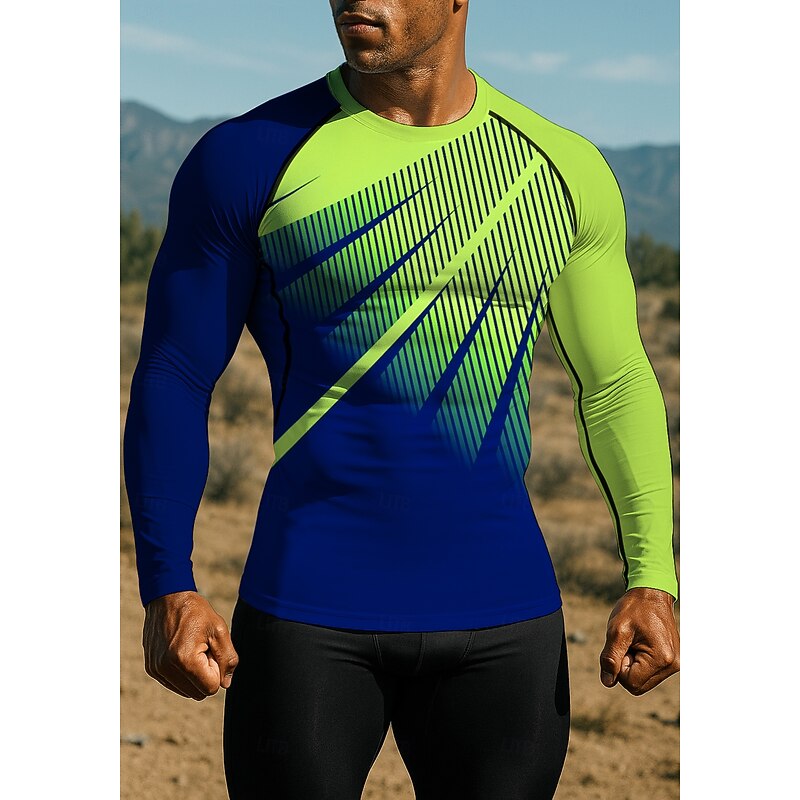 Men's Unisex Running T-Shirt Athletic Shirt Gym Shirt Fitness Shirt Workout Shirt Color Block Long Sleeve Tee Tshirt Geometric UPF 50 UV Resistant Soft Sweat wicking Mountain Bike / MTB Gym Workout3