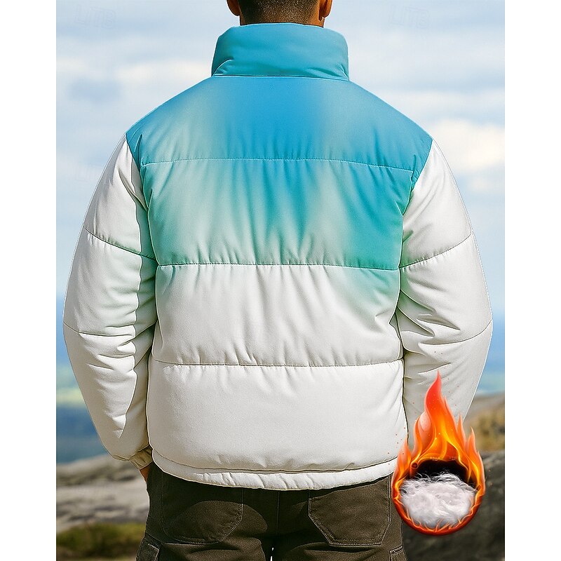 Men's Hiking Jacket Puffer Jacket Outdoor Thermal Warm Hiking Outfits Hiking Clothes Winter Autumn / Fall Top Fishing Camping / Hiking / Caving Running Gradient Pink Blue Green2