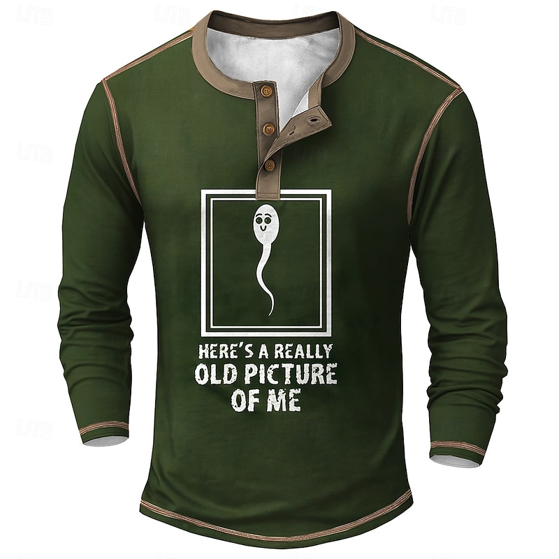 Men's Graphic Funny Henley Shirt Tee Long Sleeve Vintage Fashion Designer Outdoor Casual Daily Spring &  Fall All Seasons Army Green Black Gray Navy Blue Henley Henley T-Shirt3