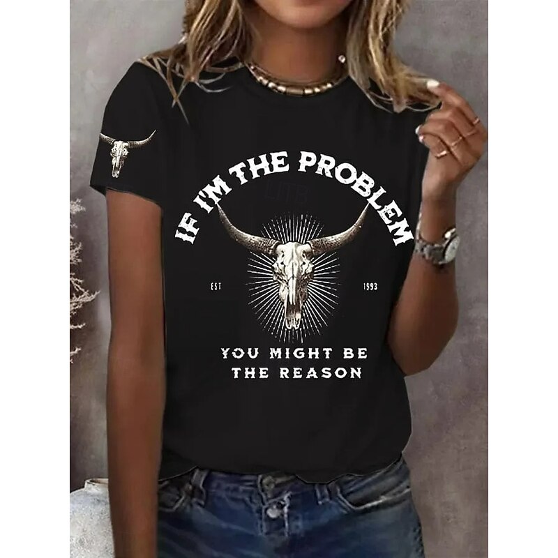 Women's T Shirt Graphic Letter Vintage Stylish Classic Short Sleeve Crew Neck Regular Tops Daily Print Black White Blue Green Gray Summer Spring2