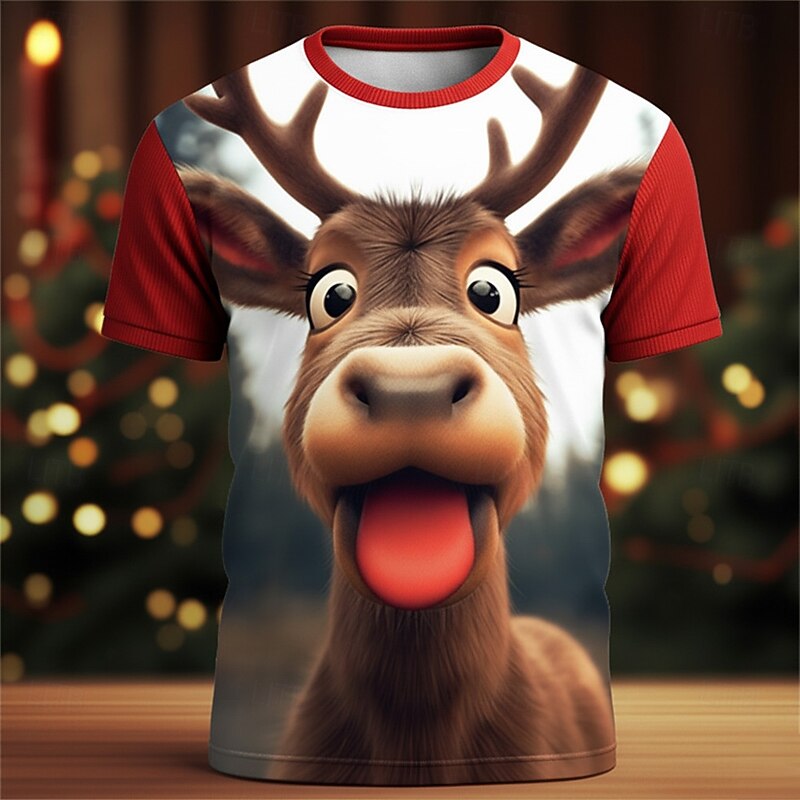 Christmas Men's Santa Claus Elk T Shirt Short Sleeve T shirt 3D Print Crew Neck Shirt Daily Designer Artistic Vacation Party Street White Red Red 2 All Seasons Clothing Apparel S M L XL XXL XXXL3