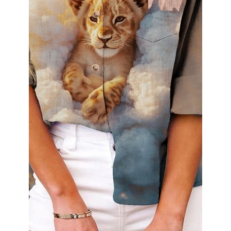 Women's Shirt Animal Active Daily Stylish Long Sleeve Shirt Collar Regular Tops Daily Holiday Buttons Print Khaki Summer Spring Fall2