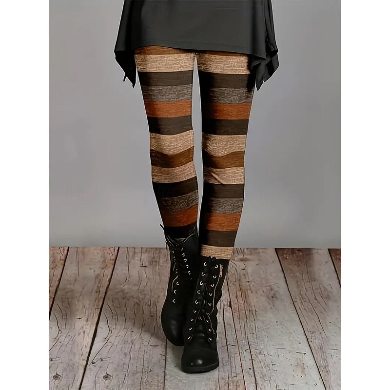 Women's Leggings Vacation Vintage Fashion Full Length High Waist Graphic Color Block Printing Thermal Warm Soft Breathable Stretchy Formal Outdoor Vacation Camel Blue Green Amethyst Spring Fall Winter