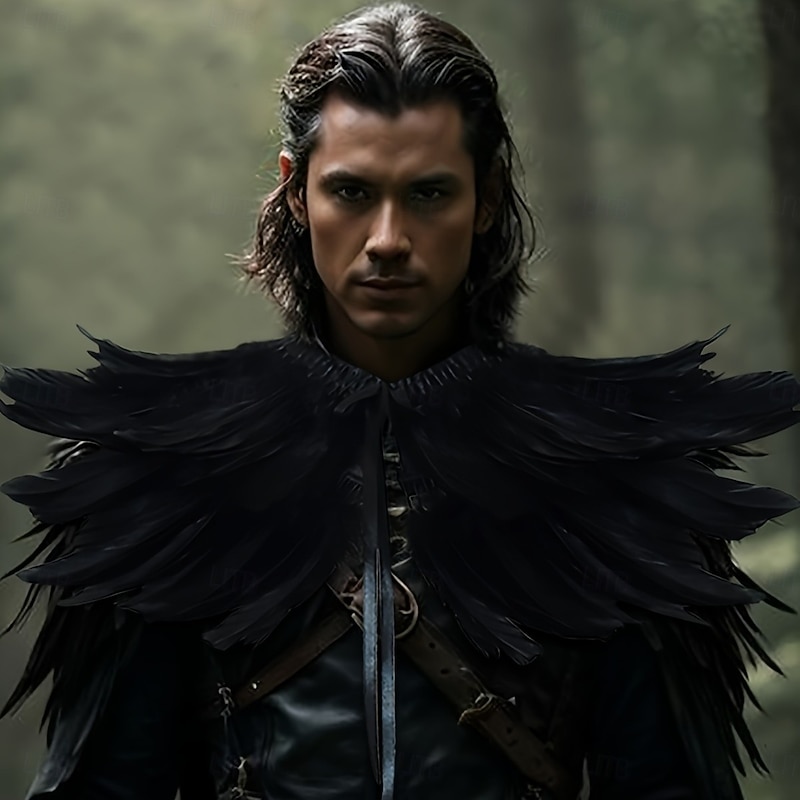 Retro Vintage Medieval Renaissance Cape Shawls Elf Feather Fancy Dress Men's Unisex Fantasy Halloween Carnival Performance LARP Ren Faire Adults' Shawl3