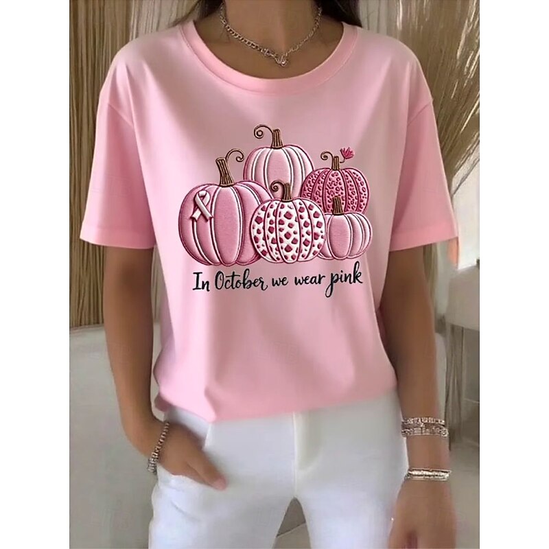 Halloween Women's T Shirt Graphic Pumpkin Vintage Stylish Classic Short Sleeve Crew Neck Round Neck Regular Tops Daily Going out Weekend Print White Pink Rose Pink Summer Spring Fall2