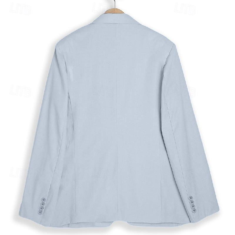 Men's Blazer Jacket Wedding Casual Daily Fashion Casual All Seasons Polyester Solid Colored Basic Single Breasted One-button Blazer Sky Blue4
