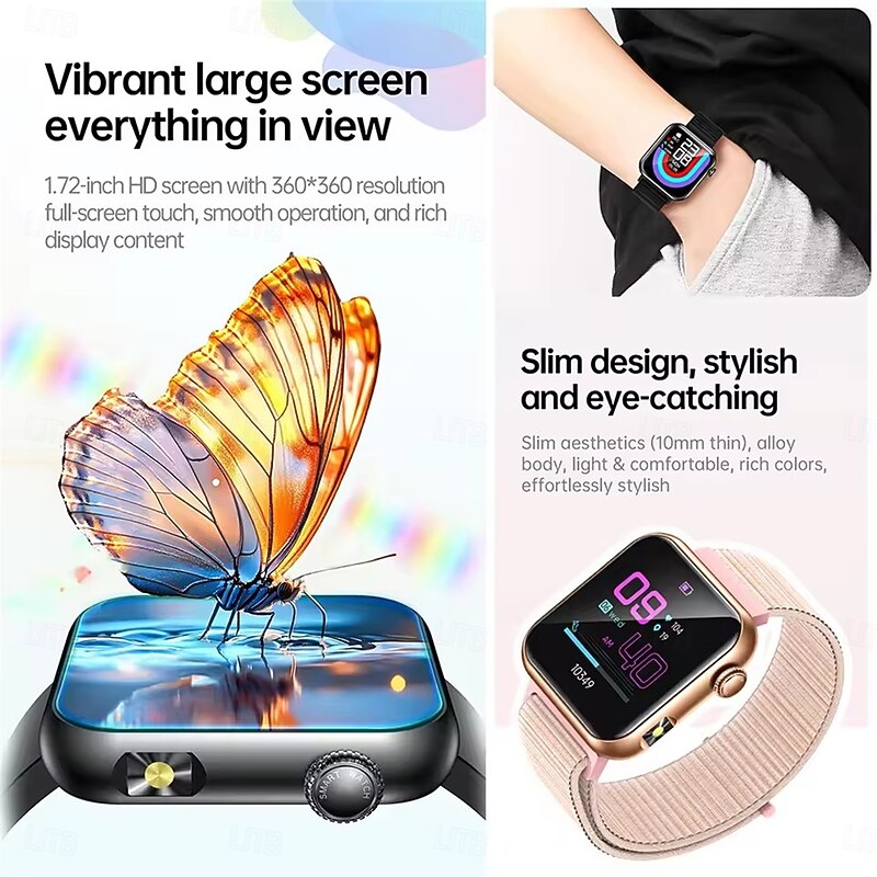 TK50 Bluetooth Calling Smart Watch 1.72 HD Screen Fitness Tracker IP68 Waterproof Blood Pressure Oxygen Heart Rate Smartwatch3