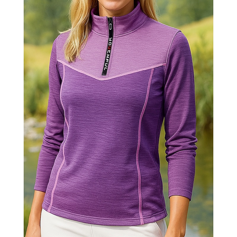 Women's Quarter Zip Sweatshirt Long Sleeve Stand Collar Top Outdoor Thermal Warm Winter Polyester Patchwork Pink Dark Purple Light Purple Tennis Golf Running4